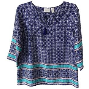 Chico’s Size 1 = size 8 Blue multicolor tunic